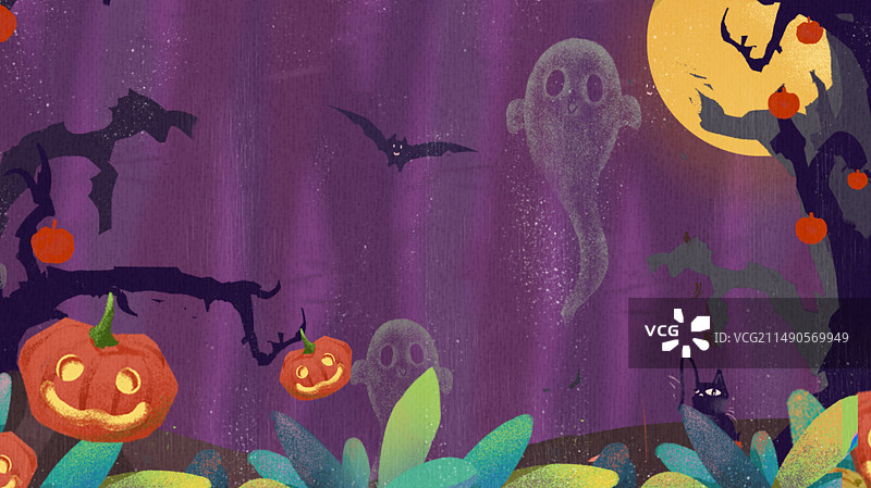 卡通万圣节空心南瓜灯扁平噪点插画横幅图片素材