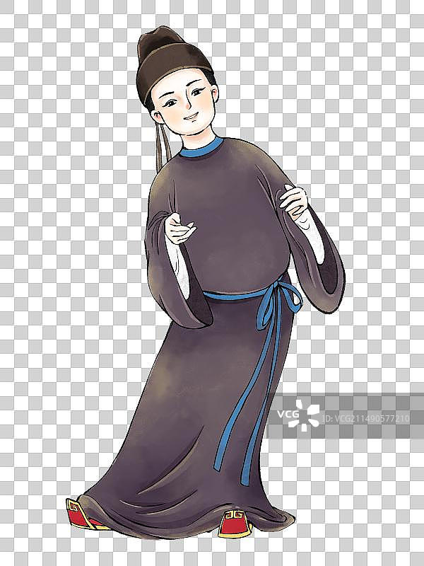 手绘古风唐朝汉服人物插画元素。图片素材