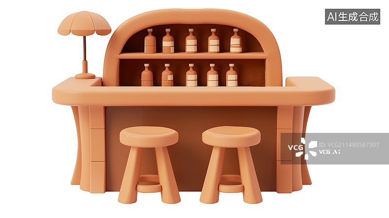 【AI数字艺术】白底背景3D风格酒吧场所元素图片素材