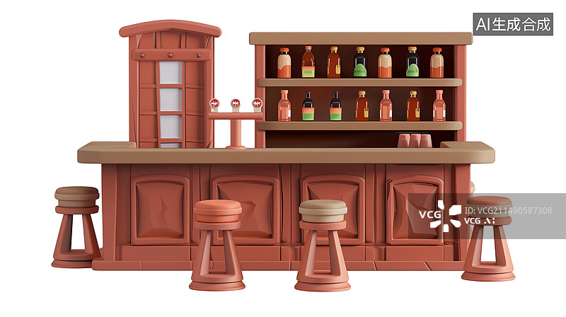 【AI数字艺术】白底背景3D风格酒吧场所元素图片素材