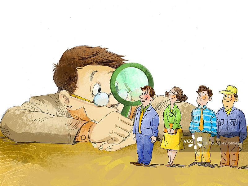 人力资源经理用放大镜在招聘员工图片素材