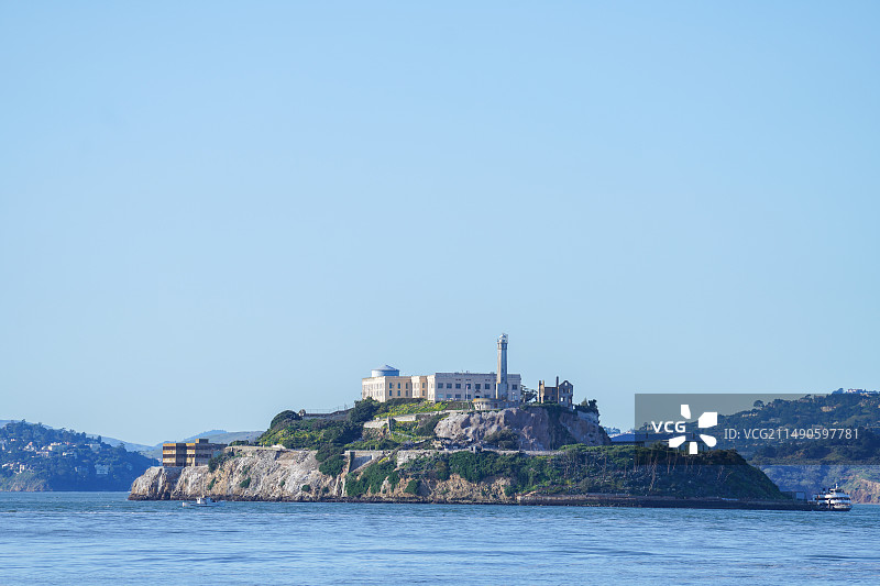 旧金山渔人码头恶魔岛眺望全景图片素材