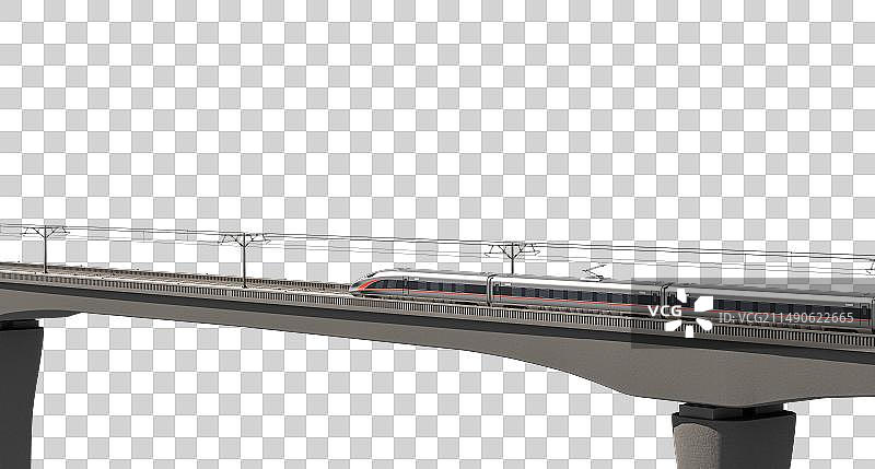 3D渲染，高速列车与铁路桥梁图片素材