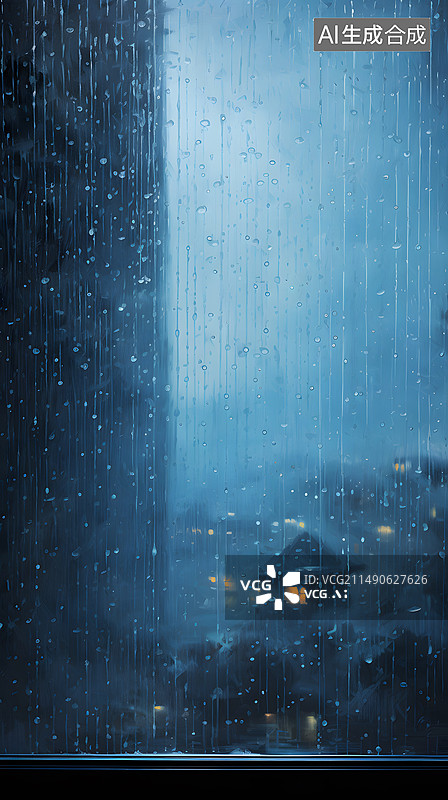 【AI数字艺术】竖幅雨季湿玻璃窗全画幅拍摄图片素材