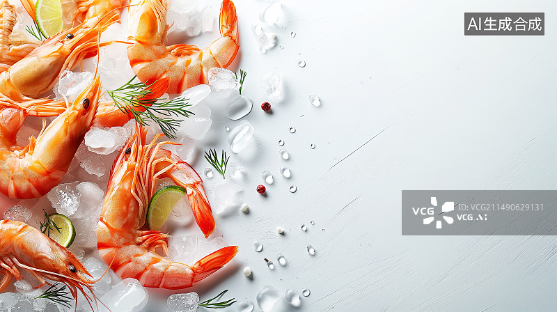 【AI数字艺术】俯拍角度龙虾海鲜背景图片素材
