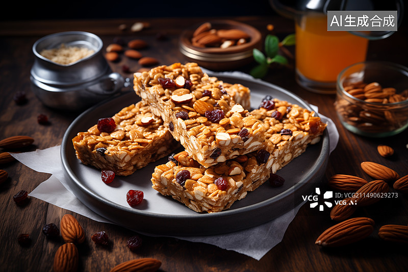 【AI数字艺术】减肥代餐小吃坚果燕麦棒图片素材