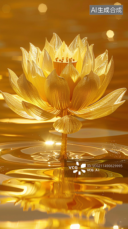 【AI数字艺术】金莲花与闪闪发光的花瓣抽象图形海报网页PPT背景图片素材