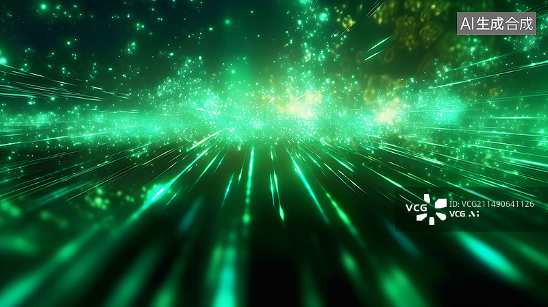【AI数字艺术】AIGC:绿色科技未来感光线条 抽象背景插图插画图片素材