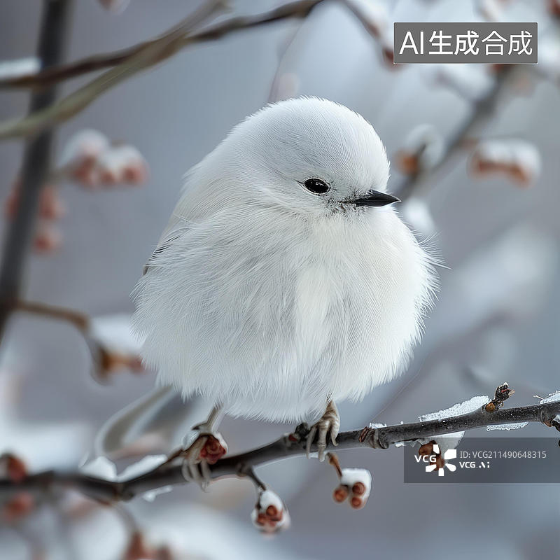 【AI数字艺术】一只白色的小鸟站在树枝上图片素材