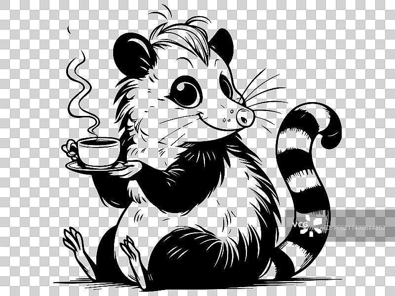 儿童涂色书：小负鼠喝茶图片素材