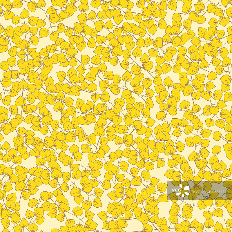 黄色背景上的黄色秋季白杨叶图片素材