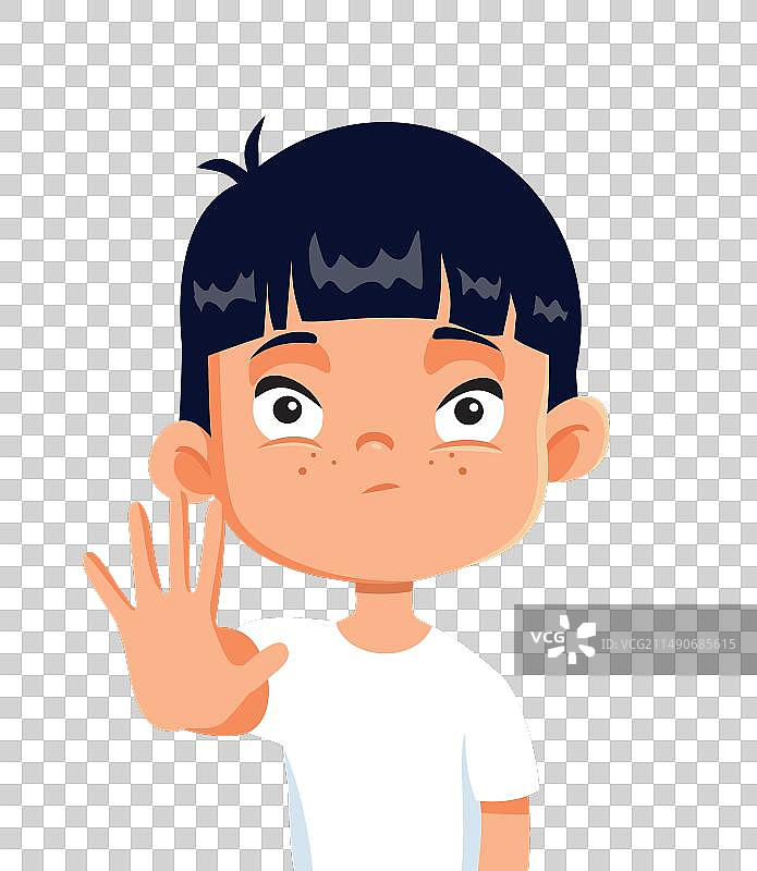 做停止手势的东亚裔男孩图片素材