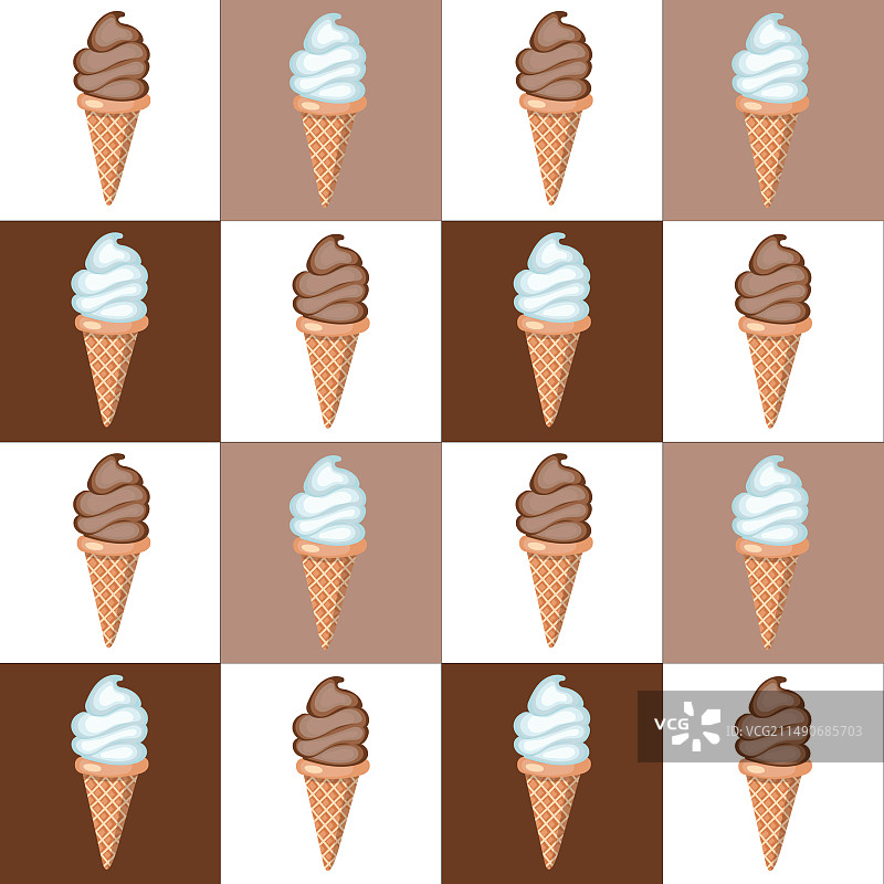 华夫饼甜筒中的香草和巧克力冰淇淋图片素材
