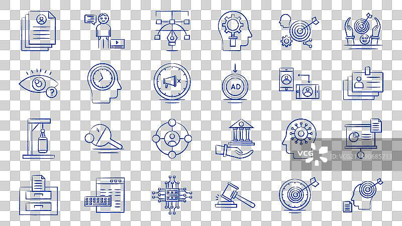 带线条的工商管理图标集图片素材