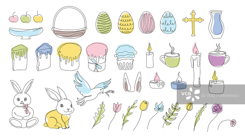 复活节主题连续线条素材图片素材