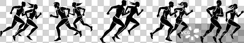 奔跑中的人群：男女运动瞬间图片素材