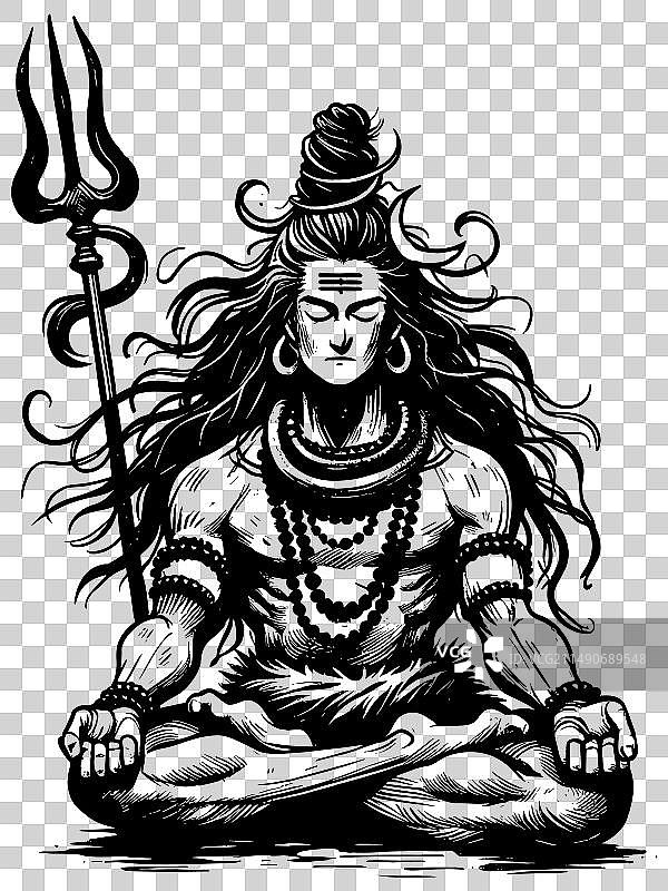 印度教湿婆linocut版画图片素材