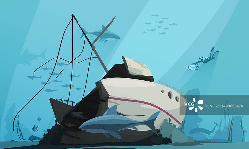 水下沉船潜水图片素材