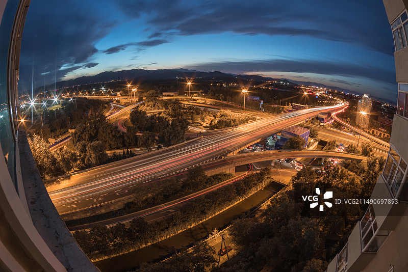 北京万泉河桥日落交通全景图片素材