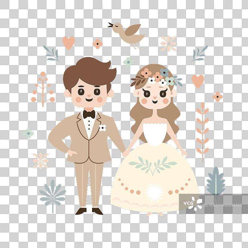 可爱的新娘和新郎婚礼卡片图片素材