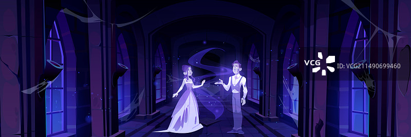 万圣节幽灵夫妇黑暗走廊图片素材