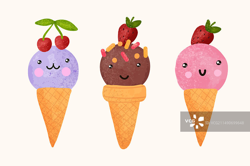 带微笑的可爱甜筒冰淇淋图片素材