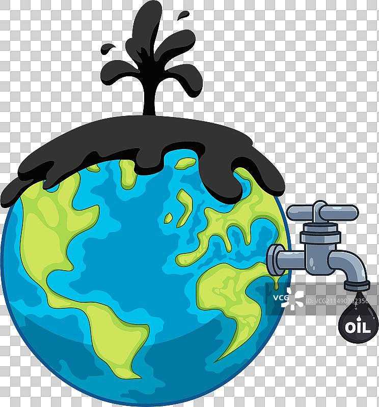 卡通地球仪与水龙头和石油图片素材