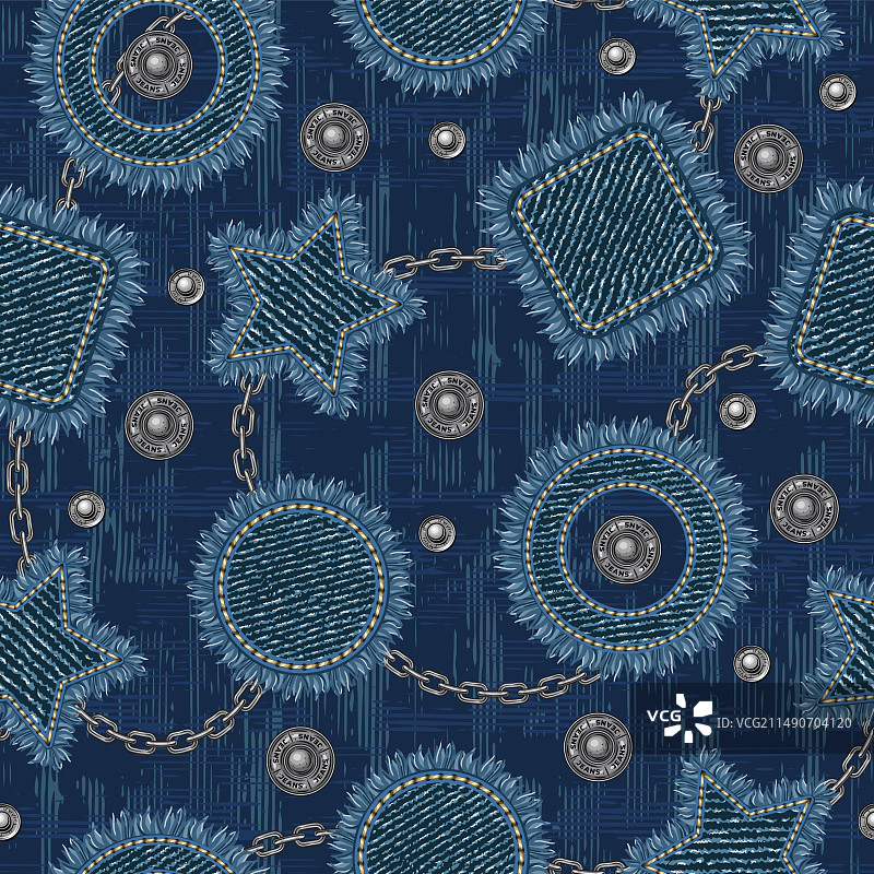 带流苏补丁的牛仔布无缝图案图片素材