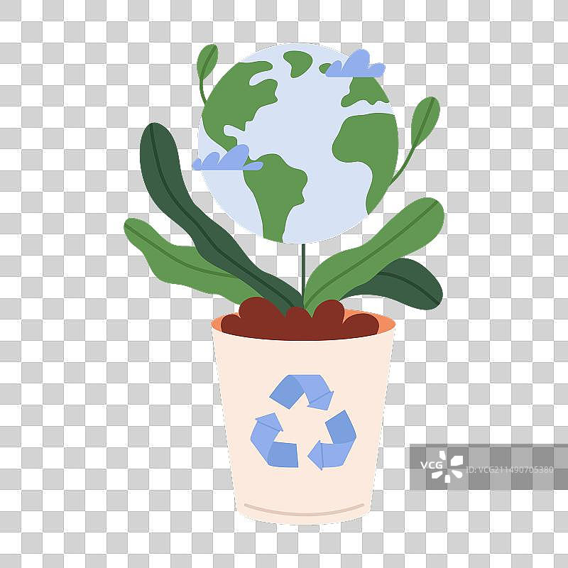 花盆里生长的地球图片素材