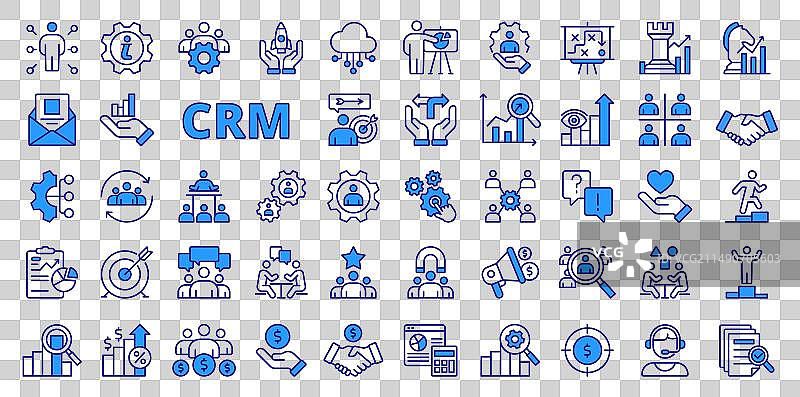 蓝色CRM系统中的CRM线性图标图片素材