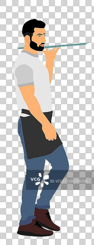 男服务员端着空托盘等候点单饮品图片素材