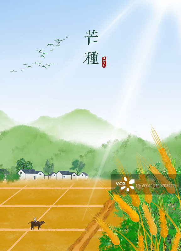 芒种节气中国风插画竖版海报图片素材