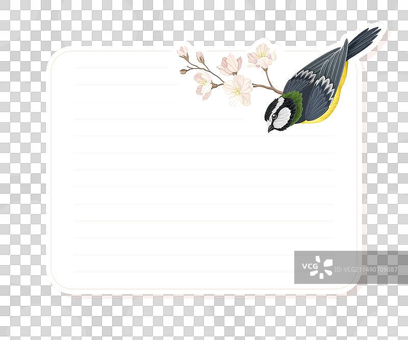 山雀和苹果花便签卡，带空白图片素材