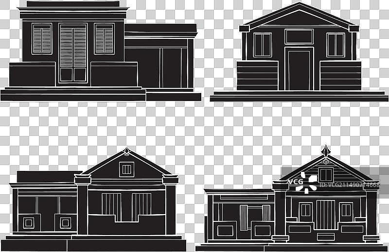 海滩小屋黑白照片图片素材