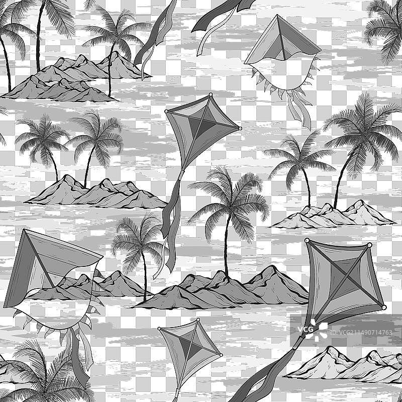 岛屿上空的单色无缝风筝图片素材