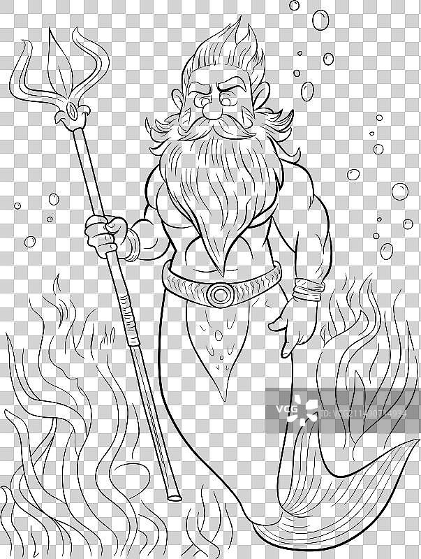 男性人鱼特里同着色页图片素材