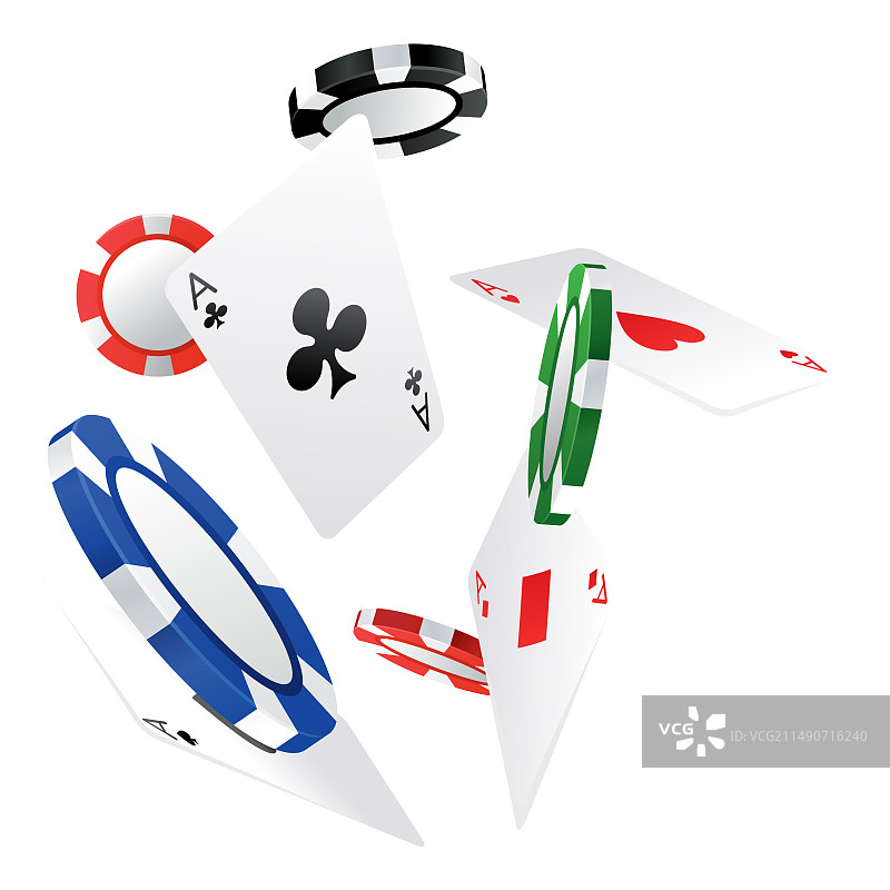 3D扑克牌和筹码游戏元素图片素材