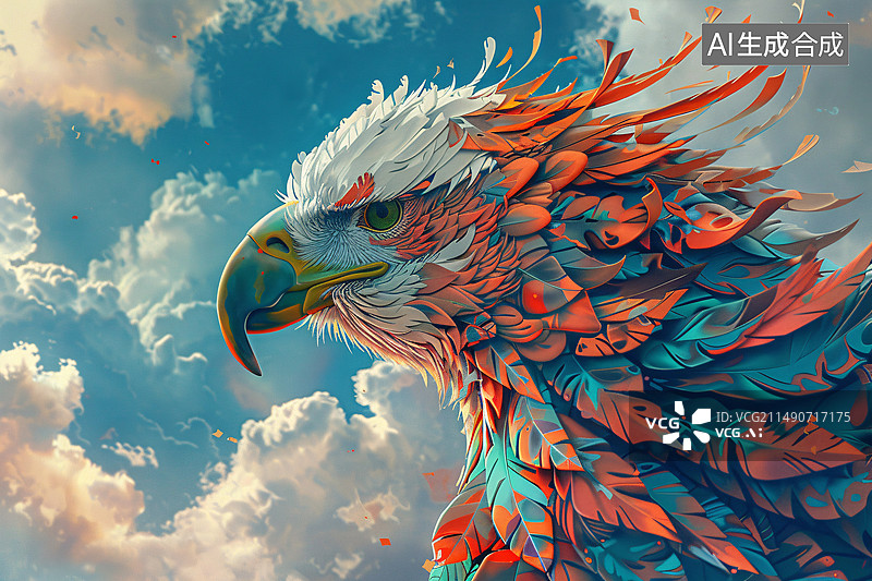 【AI数字艺术】企业文化墙雄鹰概念插图，国际生物多样性日野生动物保护概念背景图片素材