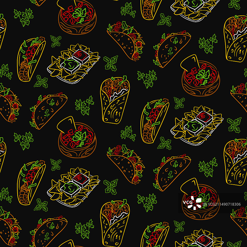 黑色背景上的墨西哥食物图案图片素材