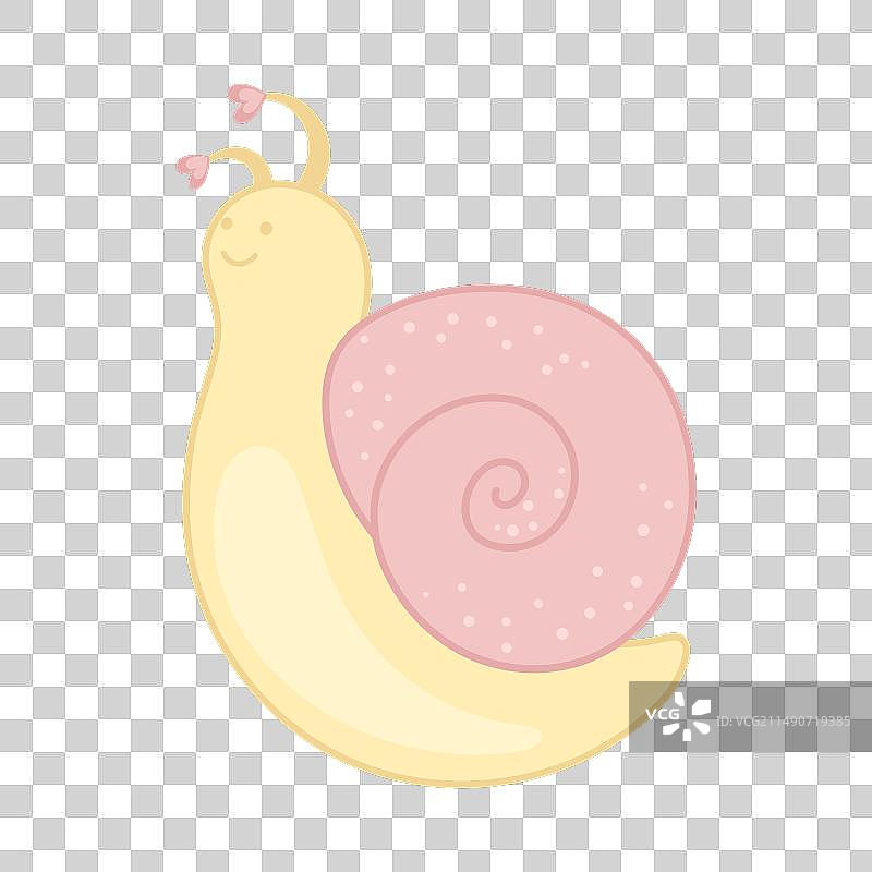 恋爱中的可爱蜗牛，粉色和黄色，简约风格图片素材