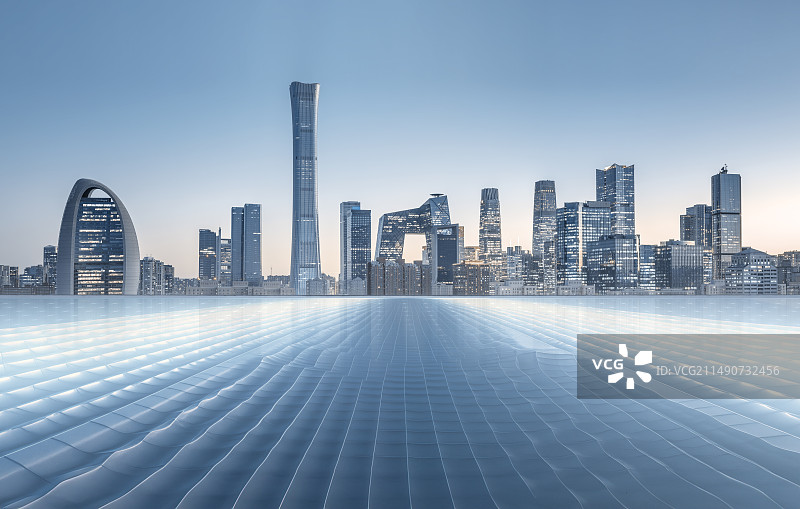 城市风光道路平台，城市天际线与城市天际线，北京国贸CBD，城市夜景，国贸，CBD，北京，新质生产力图片素材