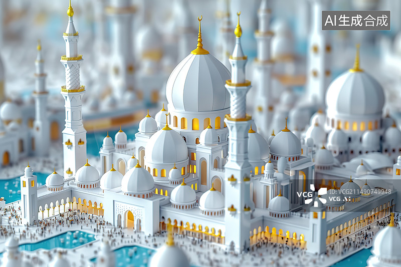 【AI数字艺术】清真寺里祈祷的人图片素材