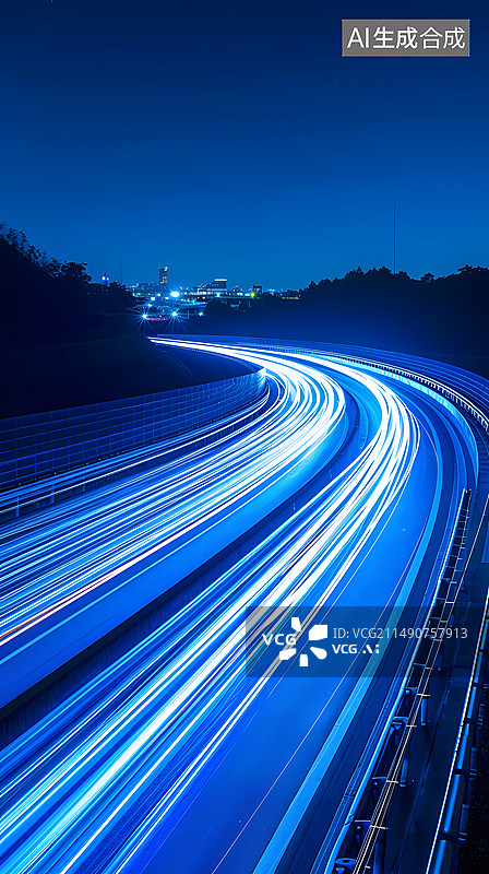 【AI数字艺术】蓝色道路流光背景图片素材