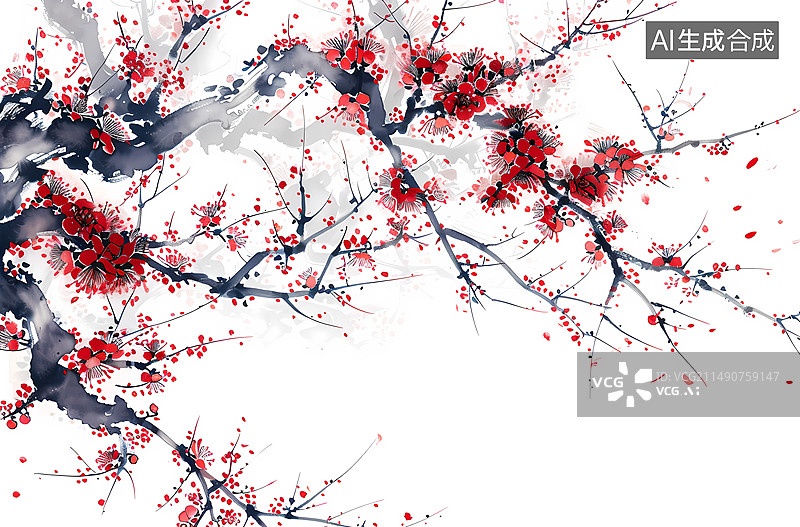 【AI数字艺术】一枝红杏出墙来图片素材
