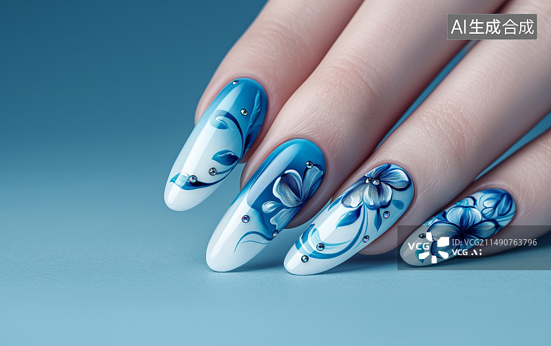 【AI数字艺术】美甲店漂亮的手指甲绘图片素材