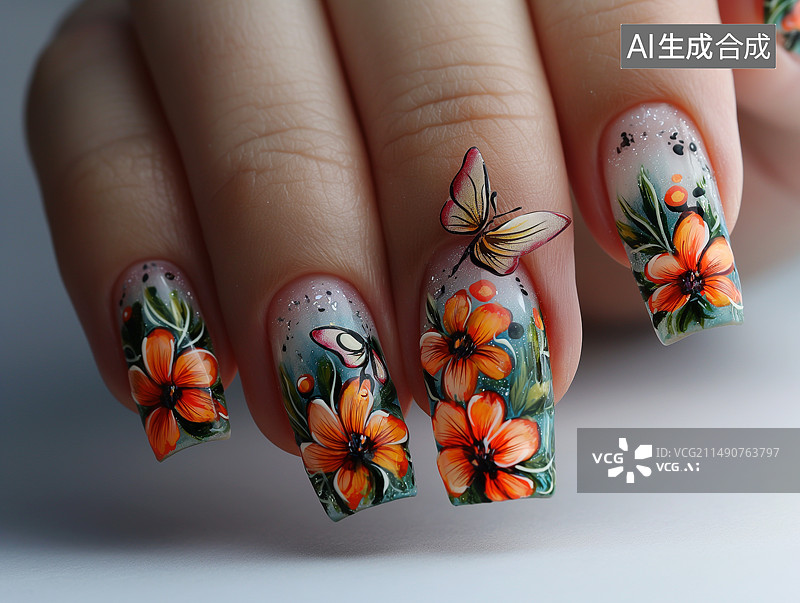 【AI数字艺术】美甲店漂亮的手指甲绘图片素材