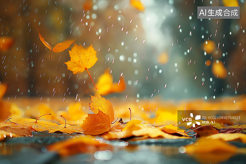 【AI数字艺术】秋天景色飞落的枫叶图片素材