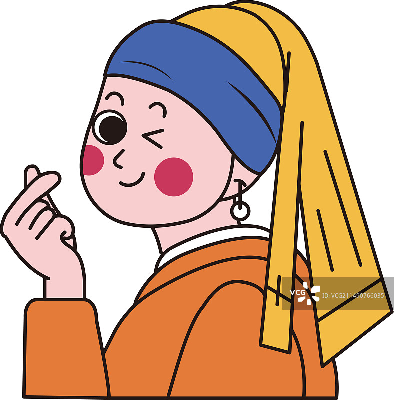 世界名画之戴珍珠耳环的少女扁平时尚插画图片素材