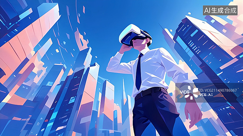 【AI数字艺术】经济科技智能VR眼镜智慧城市金融背景图片素材