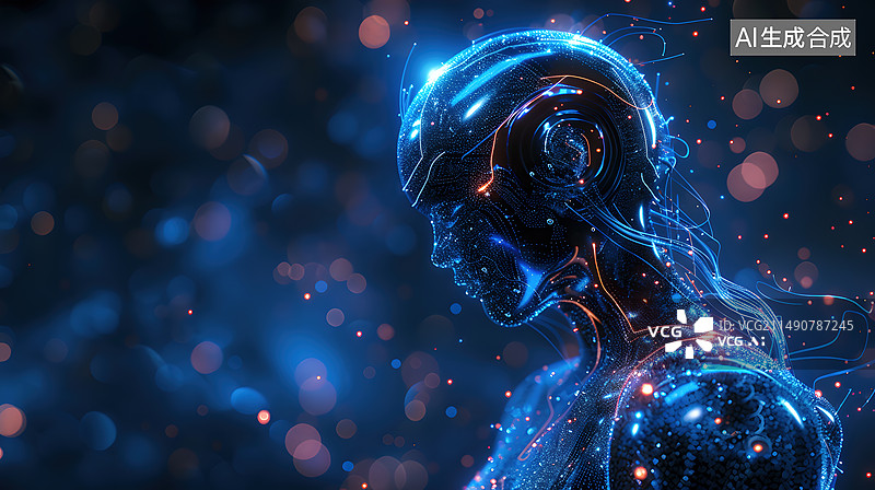 【AI数字艺术】智慧大脑蓝色背景图片素材